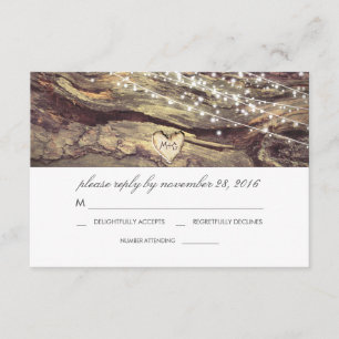 String Lights Heart Rustic Wood Wedding RSVP