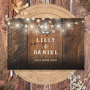 String Lights Horseshoes Rustic Barn Wood Wedding Guest Book