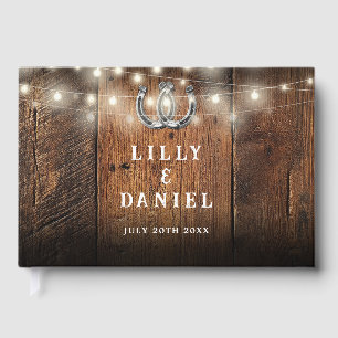 String Lights Horseshoes Rustic Barn Wood Wedding Guest Book