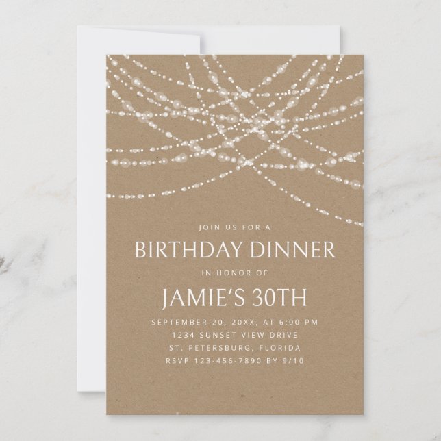 String Lights Kraft Birthday Dinner Invitation (Front)