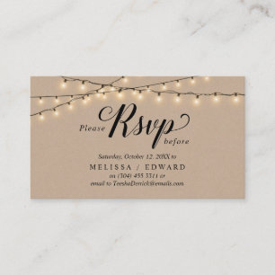 String Lights Kraft, Black Script, RSVP respond Enclosure Card