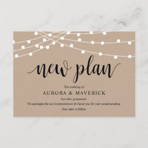 String Lights Kraft, Black, Wedding postpone Enclosure Card