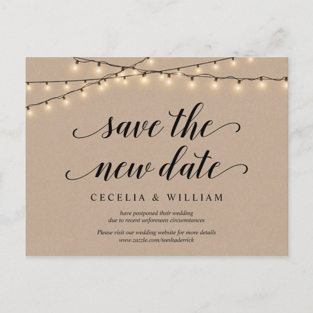 String Lights, Kraft, Save the new date, Postponed Postcard (Front)