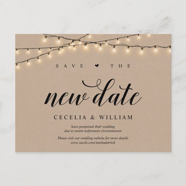 String Lights, Kraft, Save the new date, Postponed Postcard (Front)