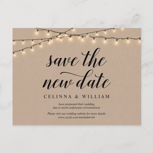 String Lights, Kraft, Save the new date, Postponed Postcard (Front)