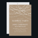 String Lights Kraft Surprise Birthday Invitation<br><div class="desc">Light up your celebration with this elegant string lights design. The simple,  minimalist artwork and elegant typography give this design a sophisticated,  modern rustic vibe. Perfect for your evening garden party. Order your printed invitations and party supplies or download your digital invitations now for a day they'll never forget!</div>