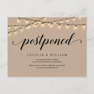 String Lights, Kraft, Wedding Invitation Postponed Postcard