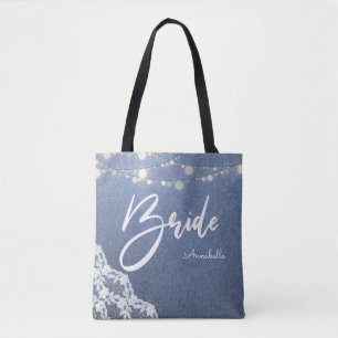 String Lights, Lace & Jean Floral Tote Bag