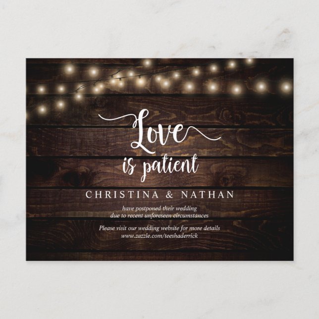 String Lights, Love is Patient, Black, Postponed Postcard (Front)
