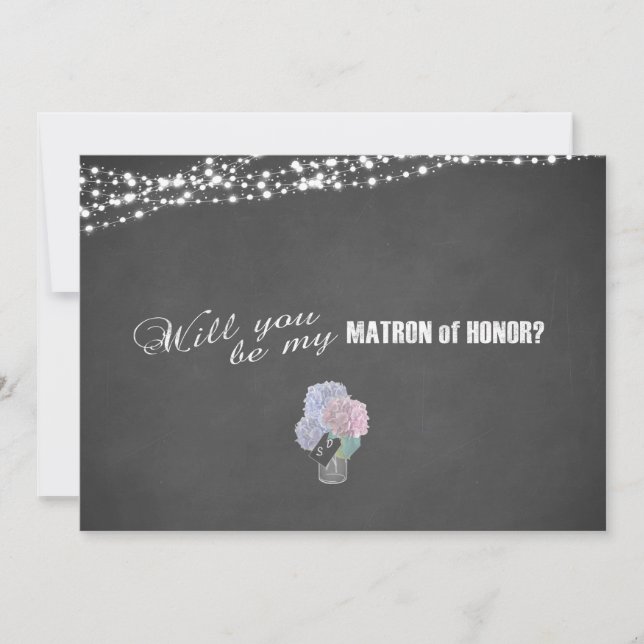 String Lights Mason Jar Chalkboard Matron of Honou Invitation (Front)