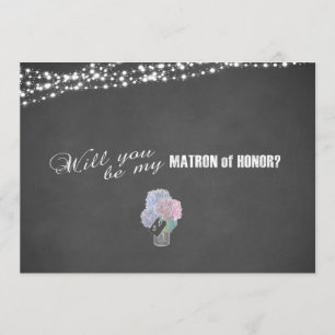 String Lights Mason Jar Chalkboard Matron of Honou Invitation