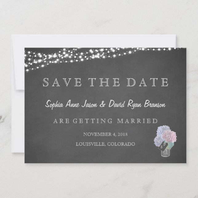 String Lights Mason Jar Chalkboard SAVE THE DATE (Front)
