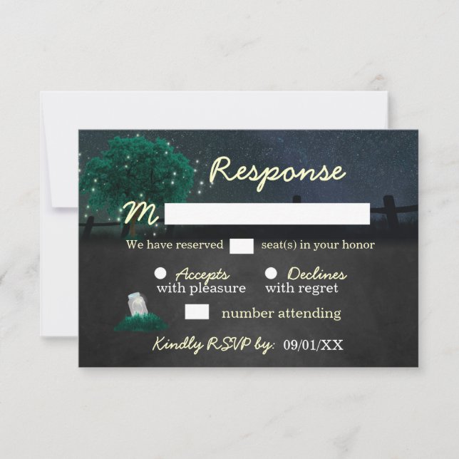 String Lights Mason Jar Firefly Wedding RSVP Cards (Front)