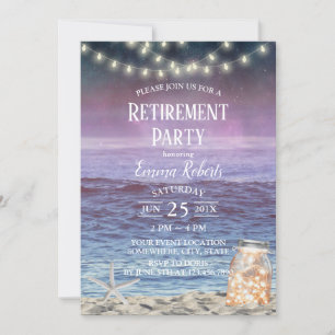 String Lights Mason Jar Starfish Beach Retirement Invitation