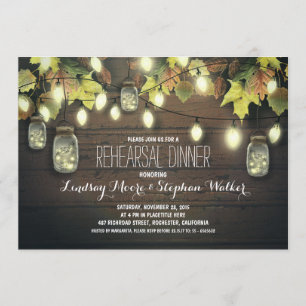 string lights mason jars fall rehearsal dinner invitation