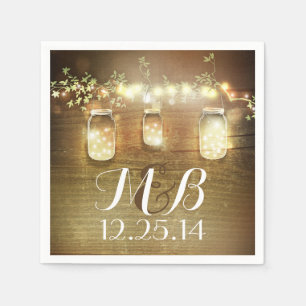 String Lights Mason Jars Rustic Barn Wedding Napkin