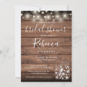 String Lights Mason Jars Script Bridal Shower Invitation