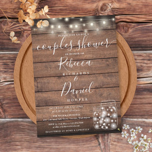 String Lights Mason Jars Script Couples Shower Invitation