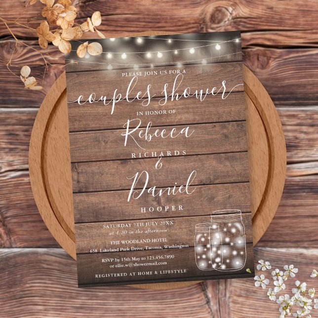 String Lights Mason Jars Script Couples Shower Invitation (String Lights Mason Jars Script Couples Shower Invitation)