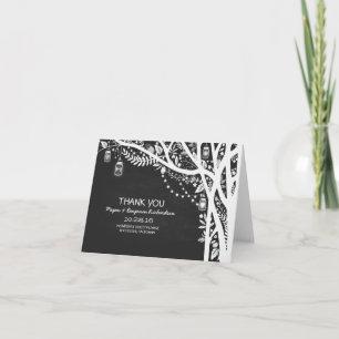 String lights mason jars tree wedding thank you card