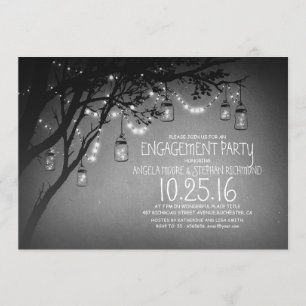 string lights mason jars vintage engagement party invitation