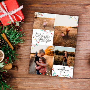 String Lights Merry Bright Christmas 4 Photos Holiday Card