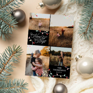 String Lights Merry Bright Christmas Photo Collage Holiday Card