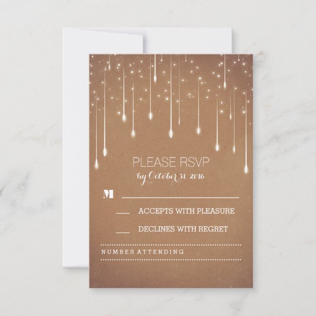 string lights modern wedding RSVP cards (Front)