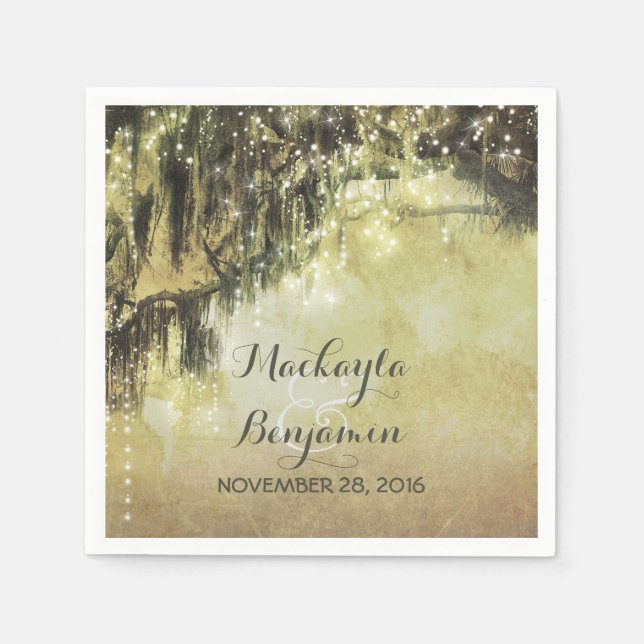 String Lights Mossy Tree Branches Napkin (Front)