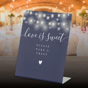 String Lights Navy Blue Love Is Sweet Favour  Pedestal Sign