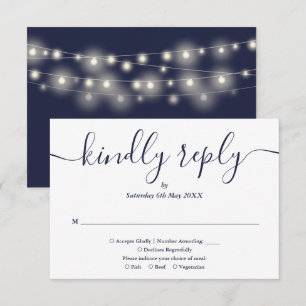 String Lights Navy Blue Script Meal Choice RSVP Card
