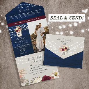 String Lights  Navy Blue Wedding All In One Invitation
