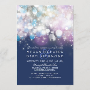 String Lights Navy Engagement Party Invitation