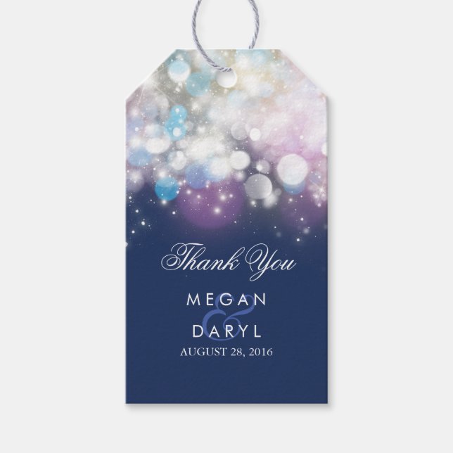 String Lights Navy Wedding Gift Tags (Front)