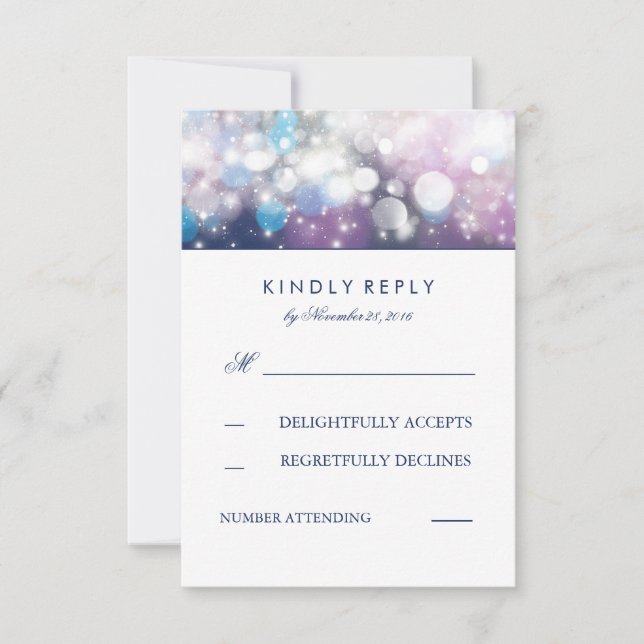 String Lights Navy Wedding RSVP Cards (Front)