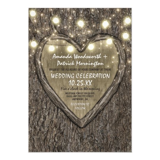String Lights + Oak Tree Bark Wedding Invitations