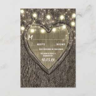 String Lights + Oak Tree Bark Wedding RSVP Cards
