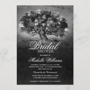 String lights old oak tree rustic bridal shower invitation