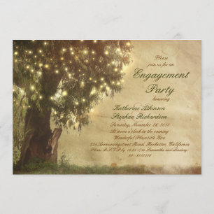 String lights old tree rustic engagement party invitation