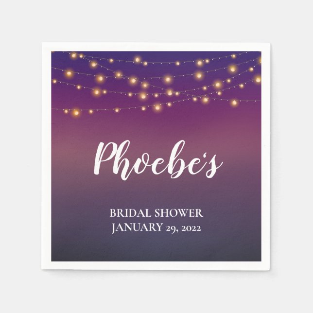 String Lights on Bold Purple Bridal Shower Napkin (Front)