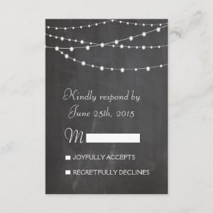 String lights on chalkboard wedding RSVP card