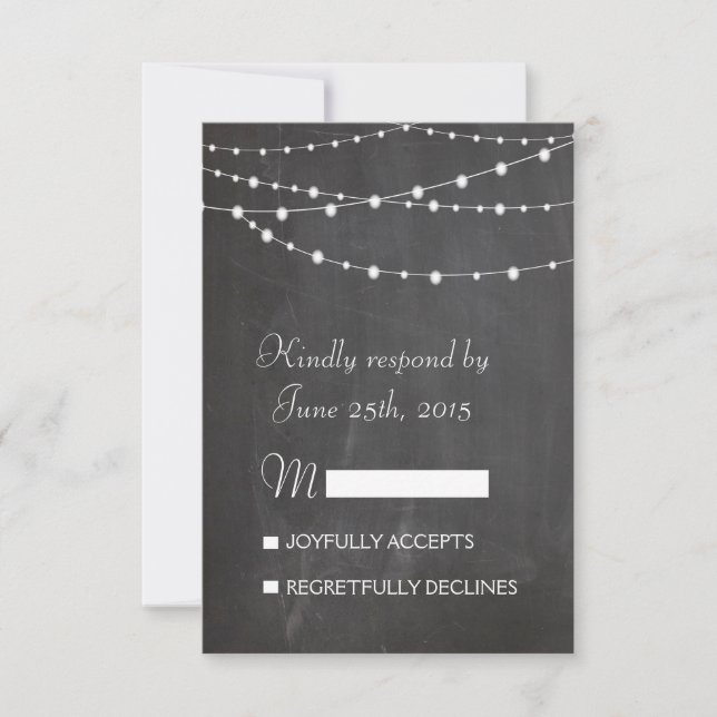 String lights on chalkboard wedding RSVP card (Front)