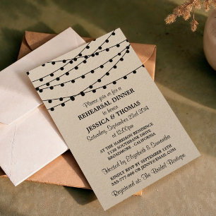String Lights On Kraft Wedding Rehearsal Dinner Invitation