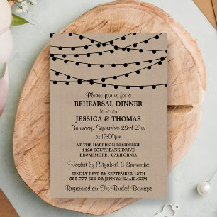 String Lights On Kraft Wedding Rehearsal Dinner Invitation
