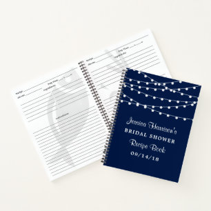String Lights On Navy Blue Bridal Shower Recipe Notebook