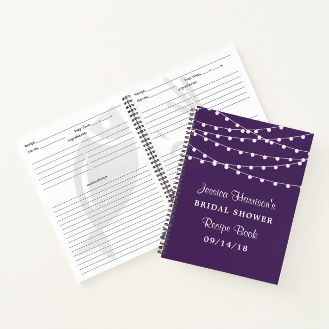 String Lights On Purple Bridal Shower Recipe Notebook (Inside)