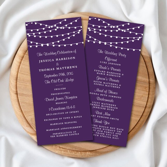 String Lights On Purple Wedding Program Rack Card (Creator Uploaded)