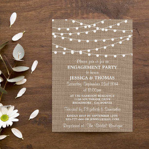String Lights On Rustic Burlap Engagement Party Invitation
