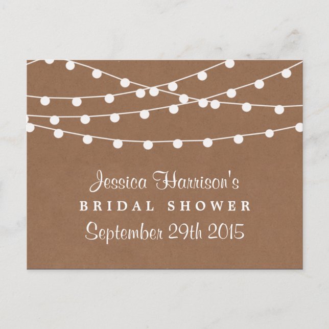 String Lights On Rustic Kraft Bridal Shower Recipe Postcard (Front)