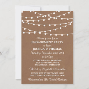 String Lights On Rustic Kraft Engagement Invitation